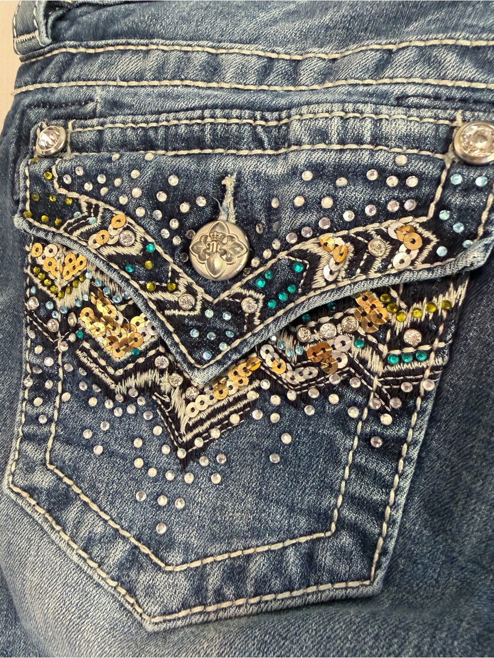 Miss Me Y2K Bling Rhinestone Bootcut Jeans 29 Low Rise  Western Glam McBling - Picture 6 of 15